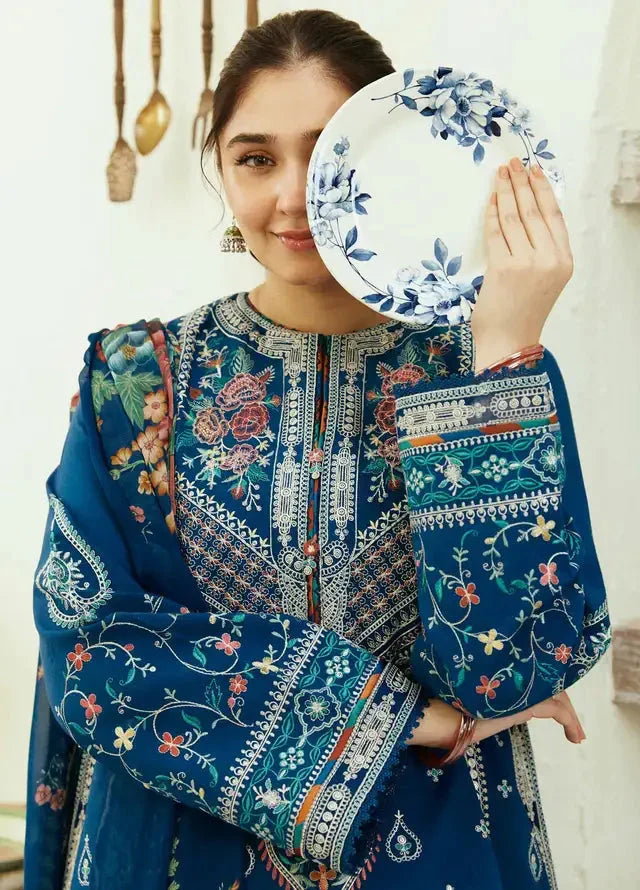 ZS-50 Dhanak Embroidered 3pc With Printed Wool Shawl