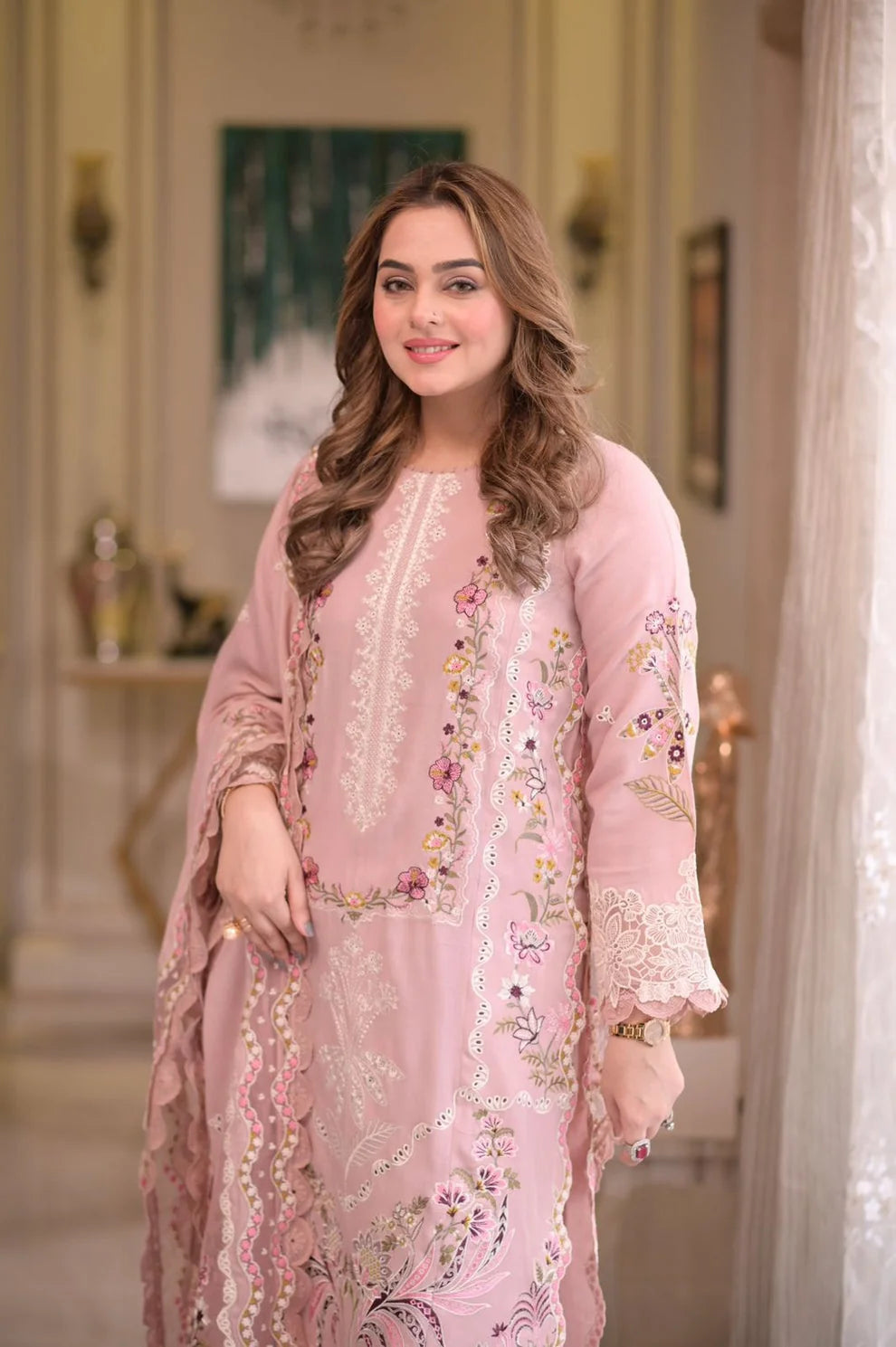 Aneela's Luxury Unstitched Dhanak Suit With Embroidered Dhanak Shawl(Ready To Wear)