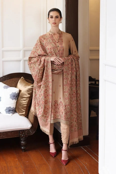 BR-685 Unstitched Heavy Embroidered Dhanak Suit Embroidered Dhanak Shawl