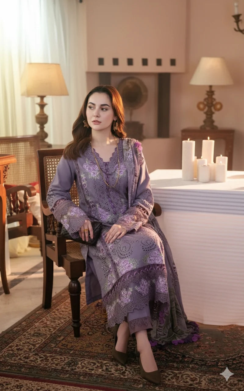 JD-2680 Unstitched Fully Embroidered Dhanak Suit With Printed Shawl