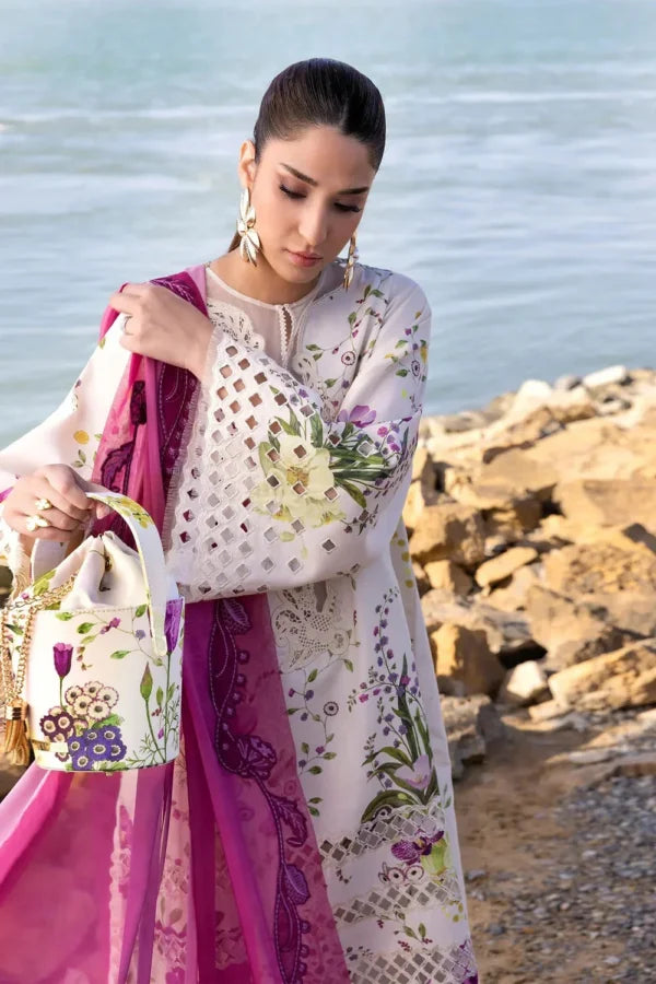 CS-202 Unstitched Printed Lawn Shirt With Net Embroidered Dupatta