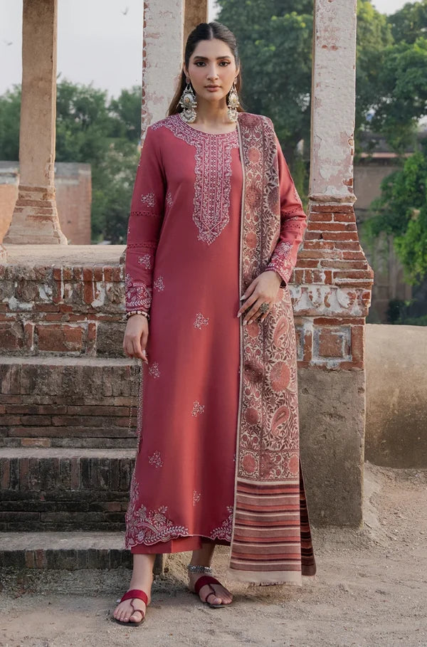 IZ-3070 Dhanak Unstitched Fully Embroidered Suit with Printed Blended Shawl
