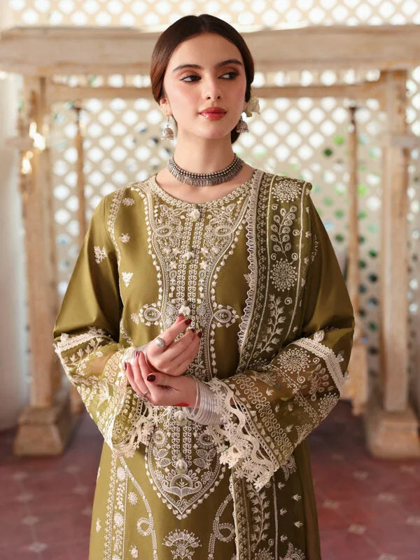 MR-590 Unstitched Heavy Embroidered Lawn Suit With Embroidered Chiffon Dupatta