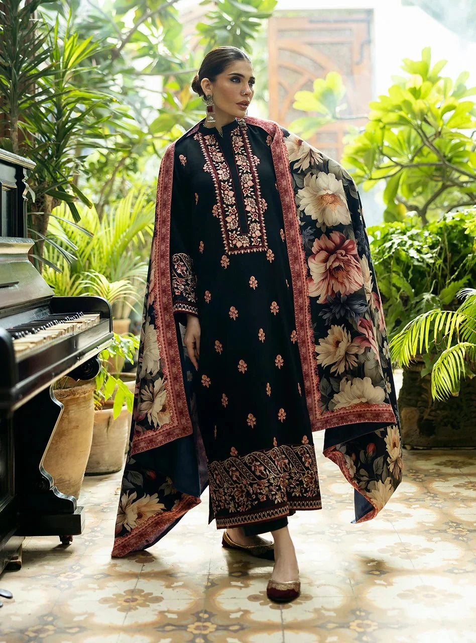 Unstitched Fully Embroidered Dhanak Suit Printed Wool Shawl