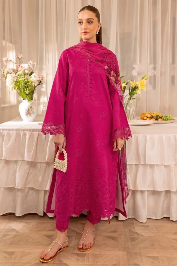 FR-2725 3 Piece-Unstitched Embroidered Lawn Fabric Printed Monar Dupatta