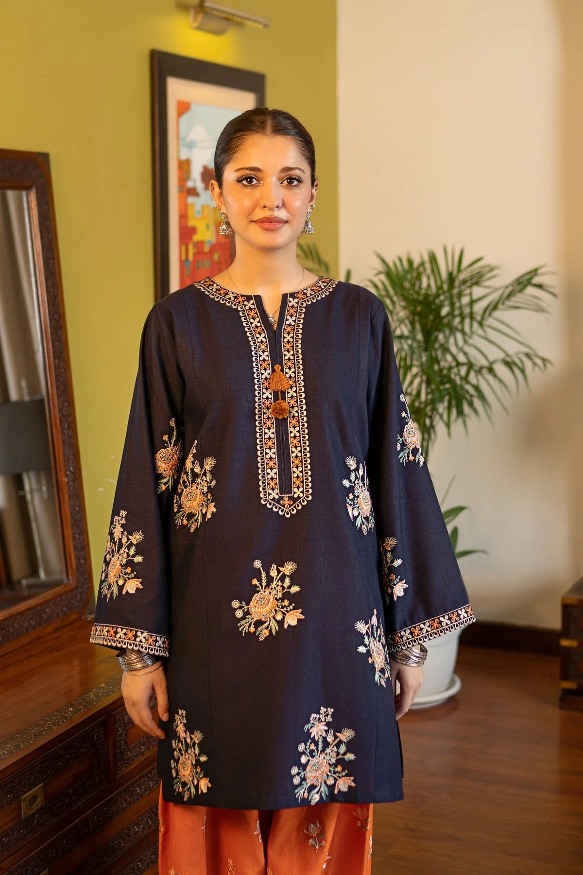 2 Piece - Unstitched Fully Embroidered Dhanak Suit With Embroidered Trouser