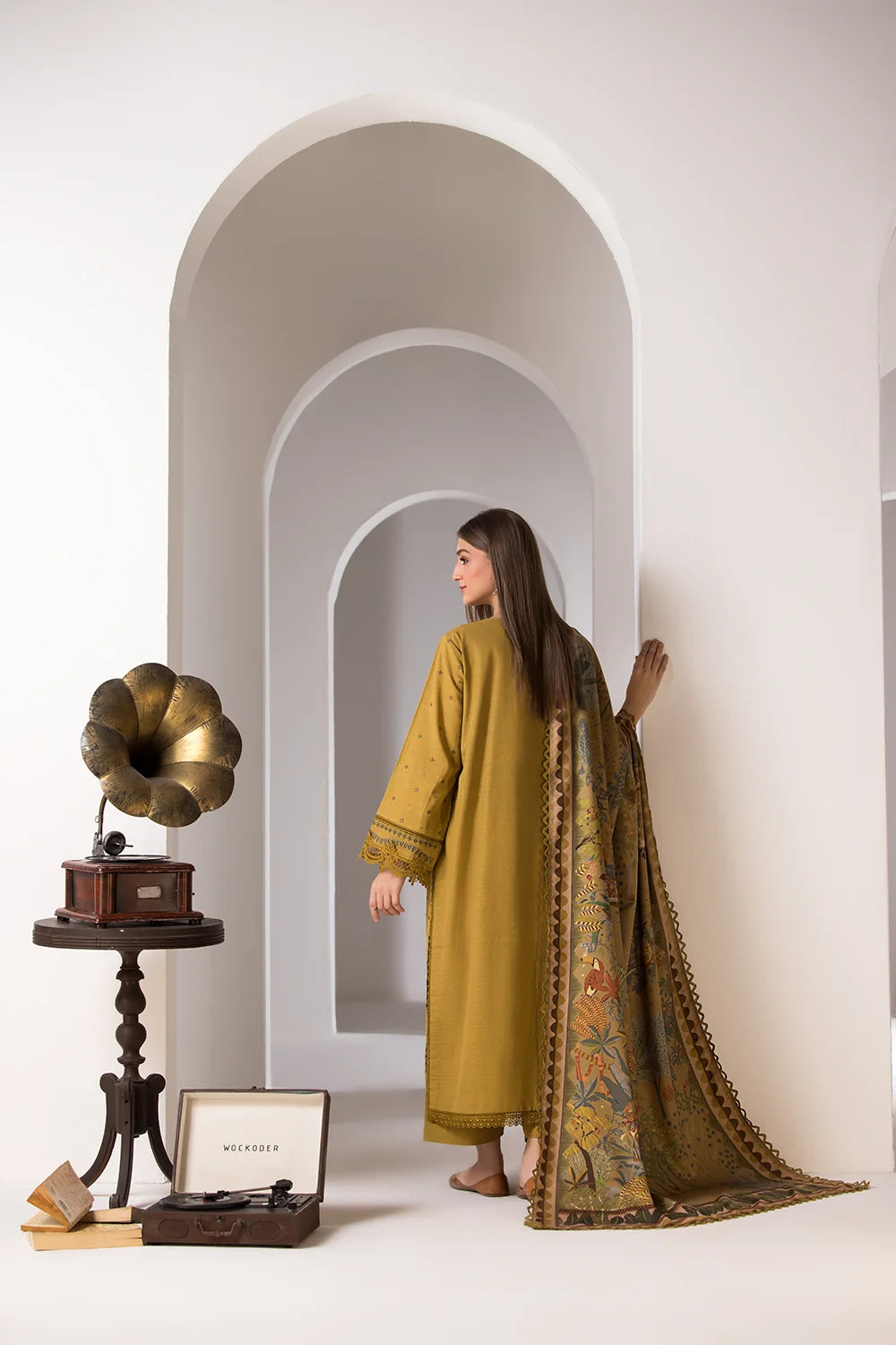 SN-59 Dhanak Embroidered Suit With Digital Printed Wool Shawl