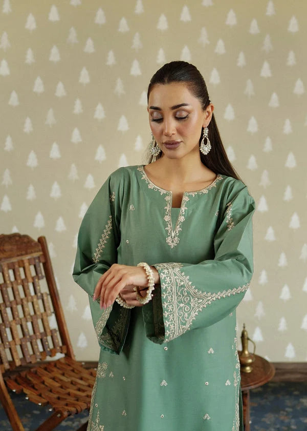 2 Piece - Unstitched Fully Embroidered Dhanak Suit With Embroidered Trouser
