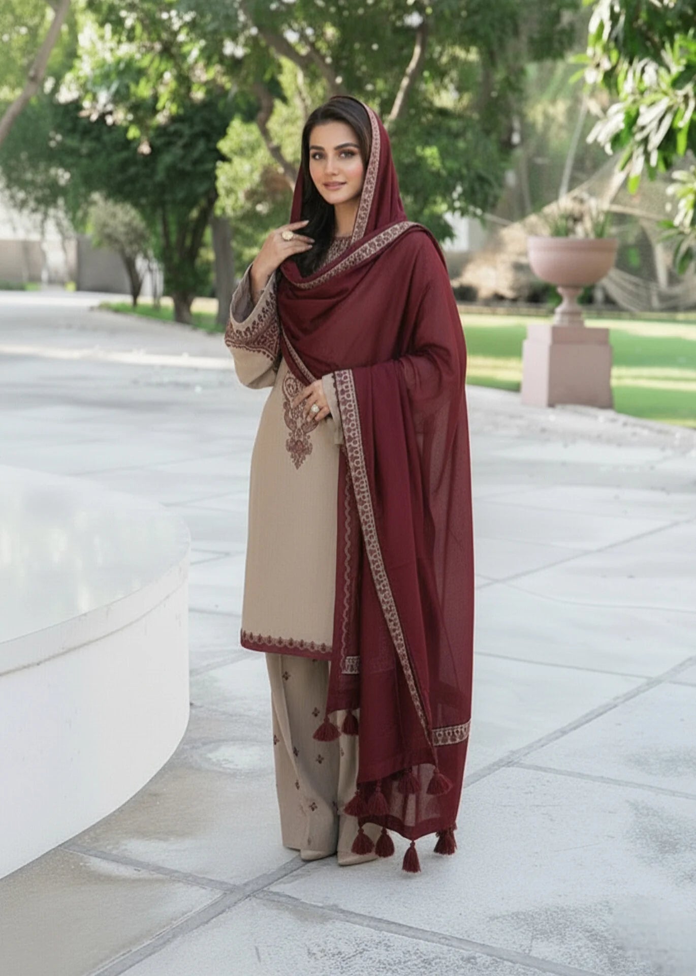 KD-910 Unstitched Heavy Embroidered Dhanak Suit With Embroidered Dhanak Shawl