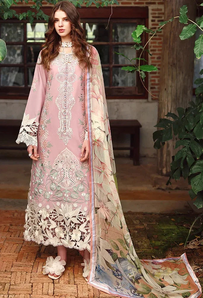 MS-2855 Lawn Unstitched fully Embroidered Shirt With Printed Silk Dupatta