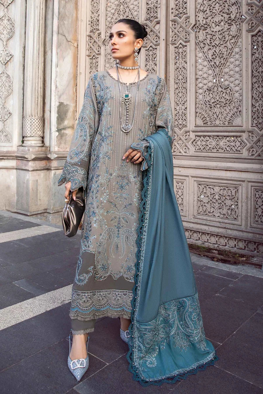 IZ-775 Unstitched Embroidered Dhanak Wool Suit With Embroidered Dhanak Shawl