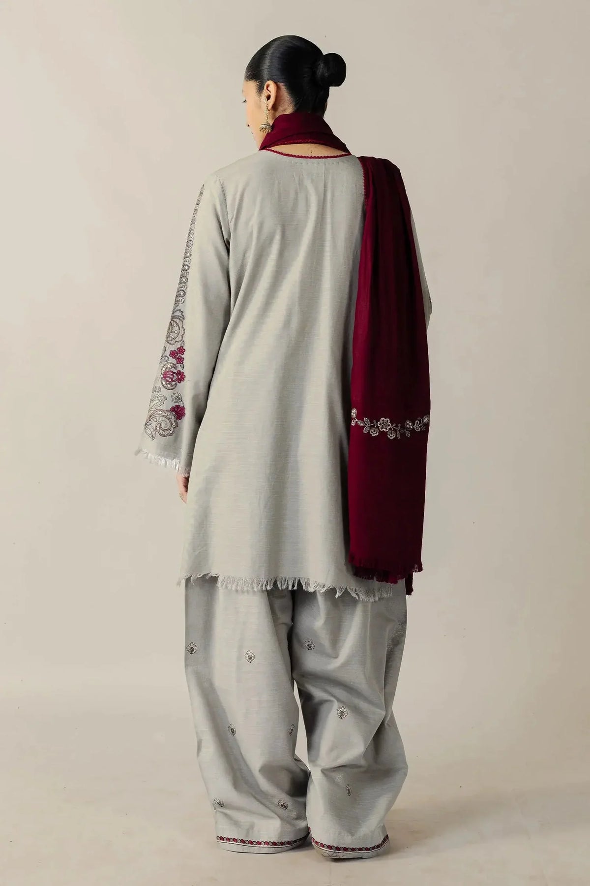 Unstitched Fully Embroidered Dhanak Suit With Embroidered Dhanak Shawl