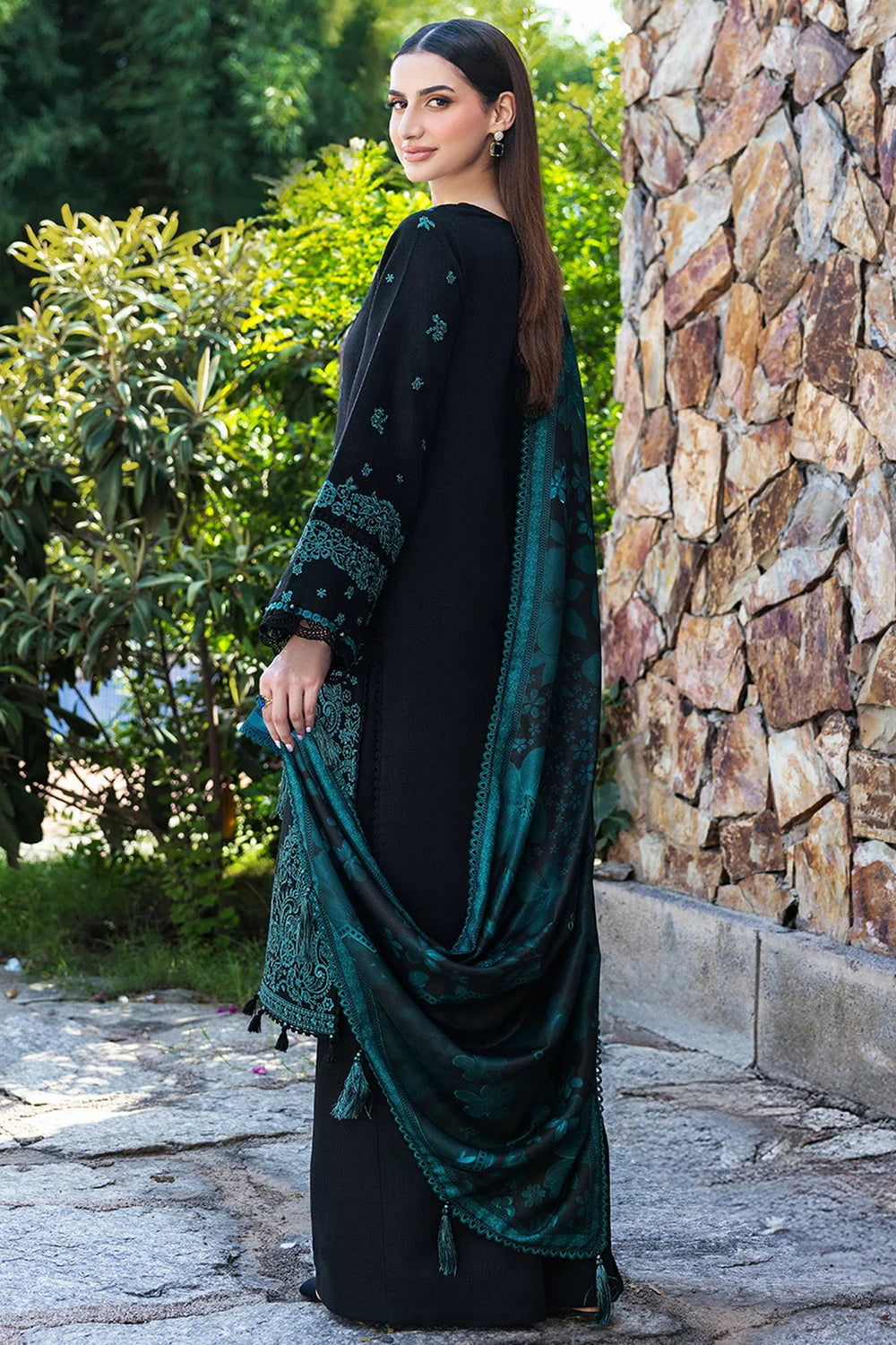 BQ-150 Unstitched Fully Embroidered Dhanak Suit With Printed Shawl