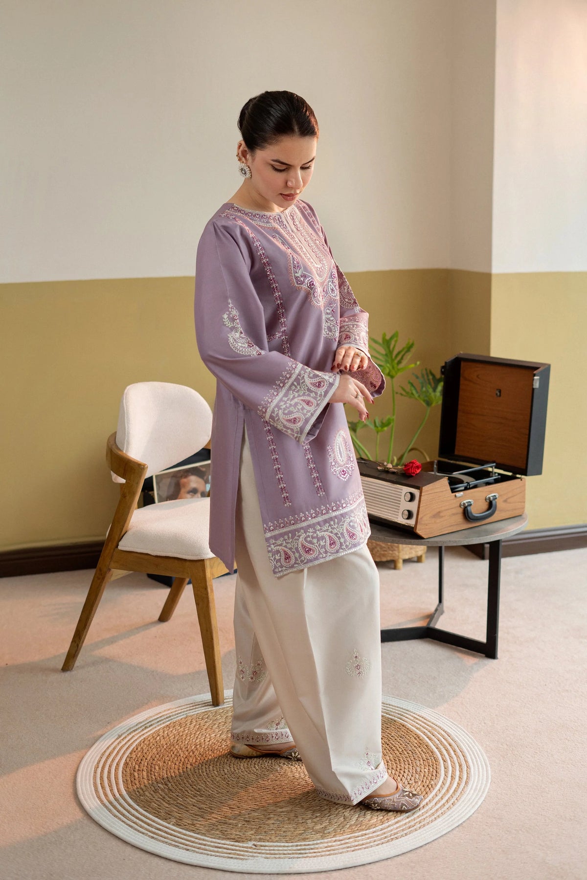 2 Piece - Unstitched Fully Embroidered Dhanak Suit With Embroidered Trouser
