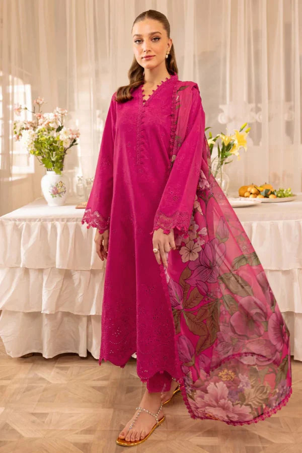 FR-2725 3 Piece-Unstitched Embroidered Lawn Fabric Printed Monar Dupatta