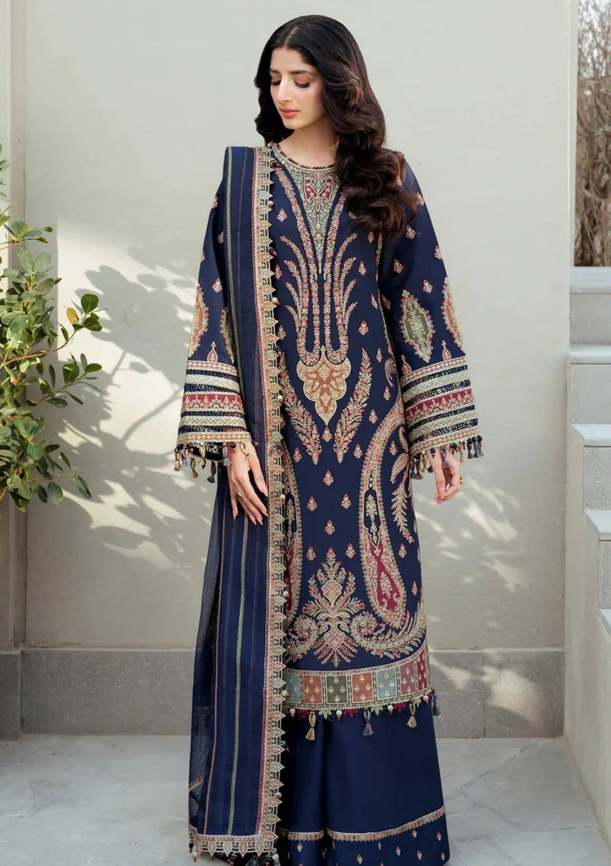 JZ-2990 Unstitched Heavy Embroidered Dhanak Suit With Dhanak Embroidered Shawl )