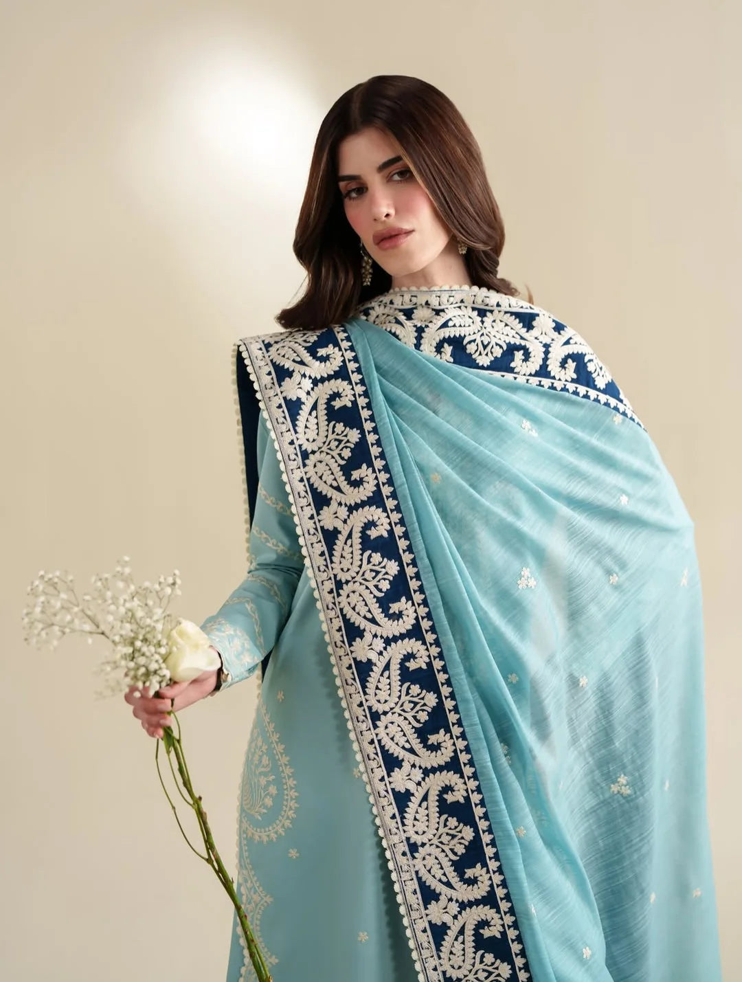 ZA-3135 Unstitched Dhanak Suit With Embroidered Dhanak Shawl(Ready To Wear)