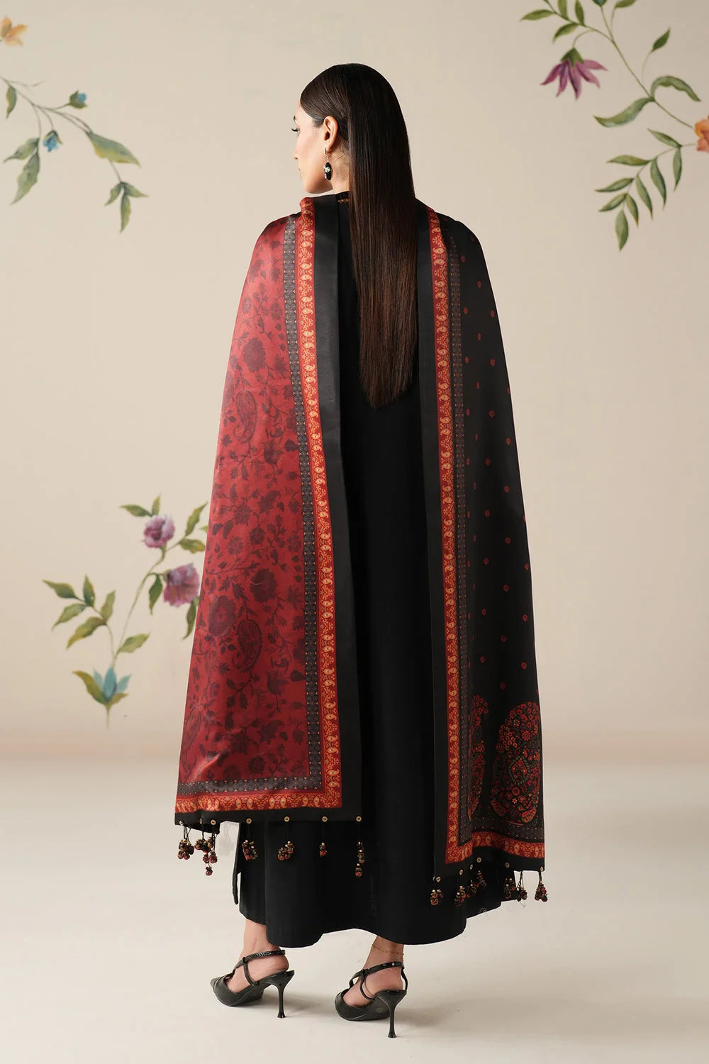 BQ-145 Unstitched Fully Embroidered Dhanak Suit With Printed Shawl