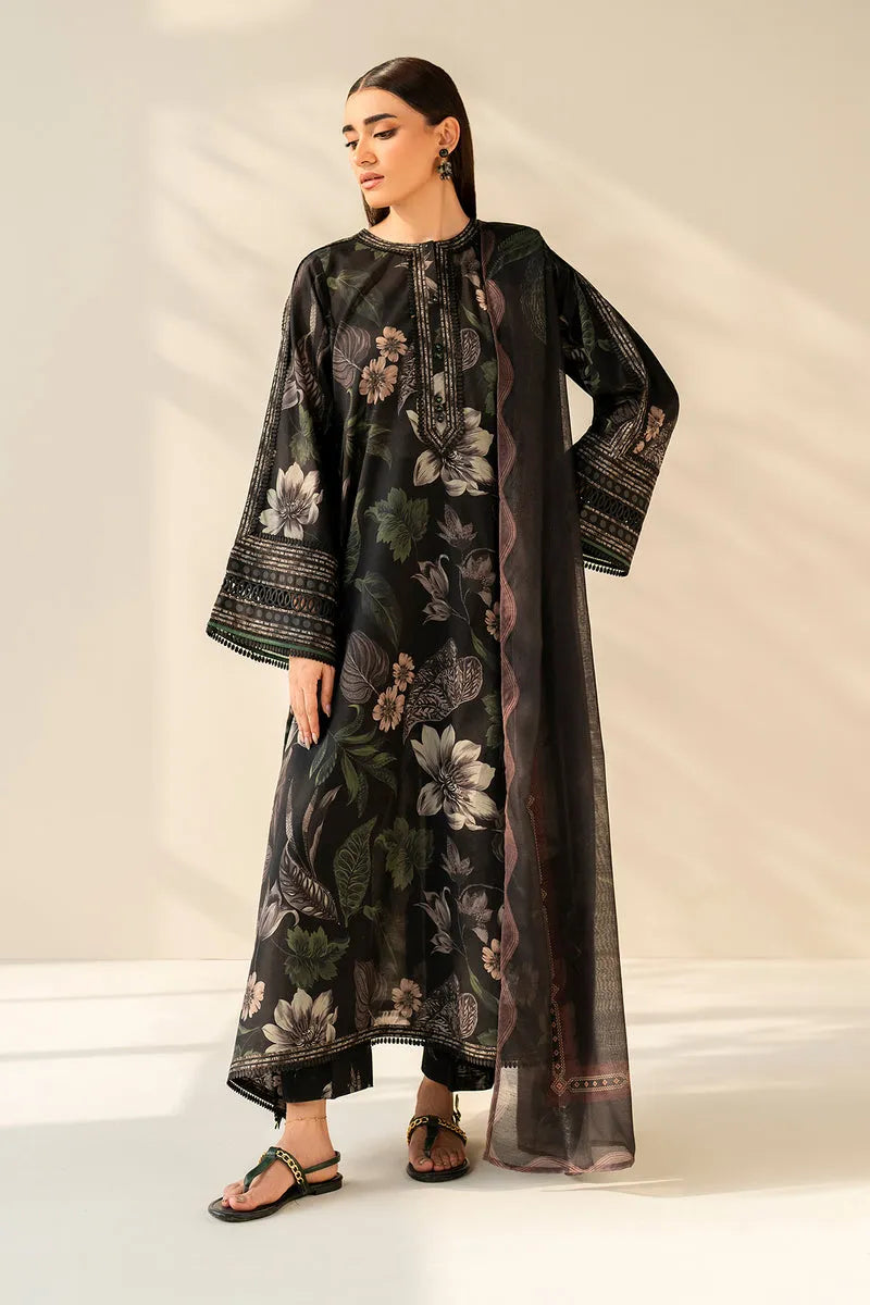 BQ-33 Digital Printed Khaddar Suit 3pc with Khaddar Digital Printed Dupatta & Embroidered Patches