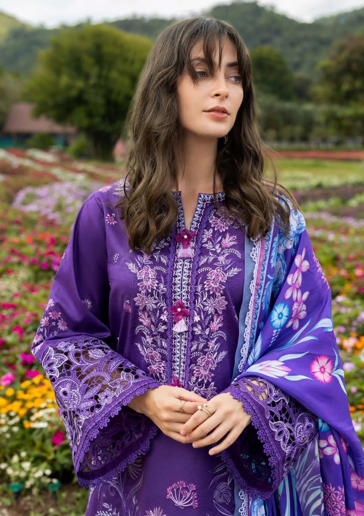 MS-2770 Lawn Unstitched Embroidered Shirt With Printed Monar Dupatta