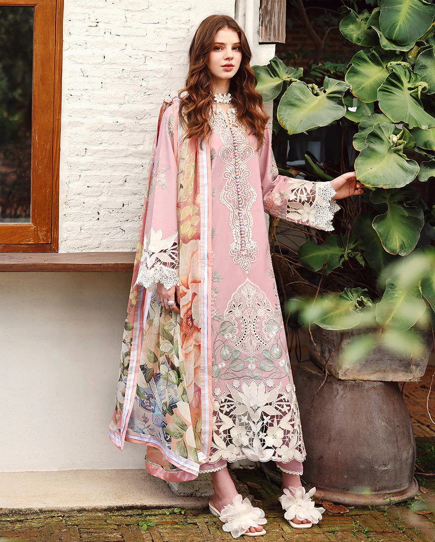 MS-2855 Lawn Unstitched fully Embroidered Shirt With Printed Silk Dupatta