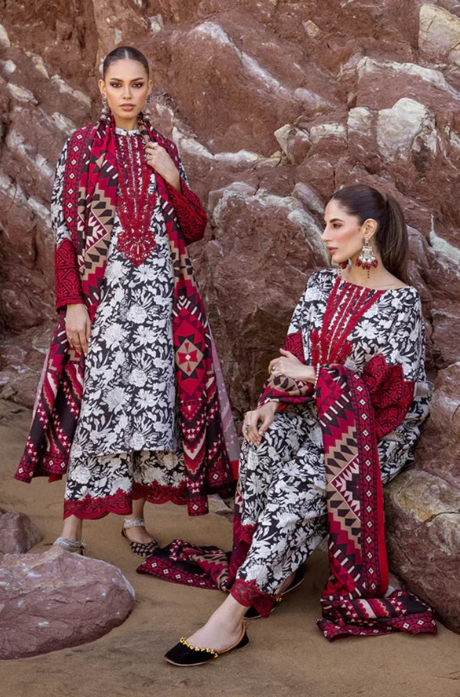 BQ-34 Khaddar 3pc Digital Printed Suit With Digital Printed Khaddar Dupatta & Embroidered Patches