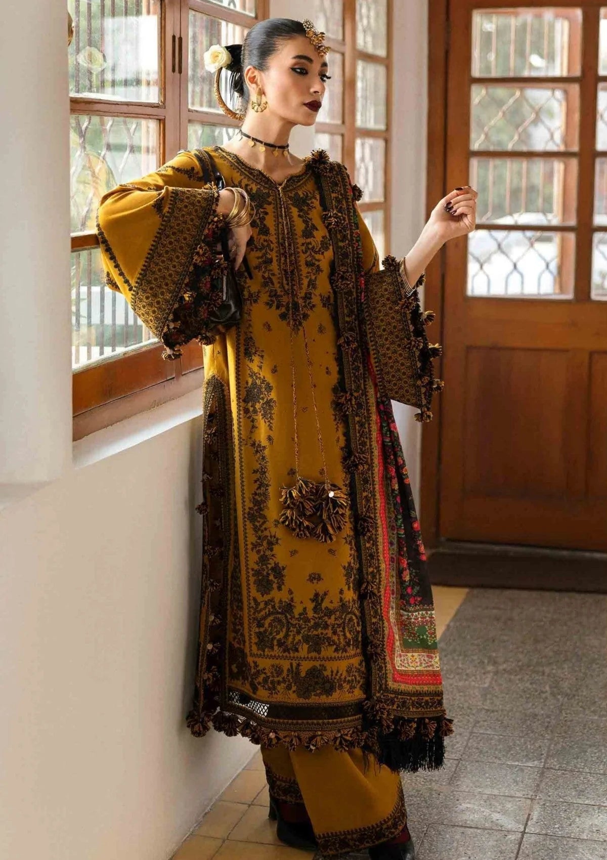 HR-3045 Piece Unstitched Embroidered Dhanak Suit With Digital Printed Shawl