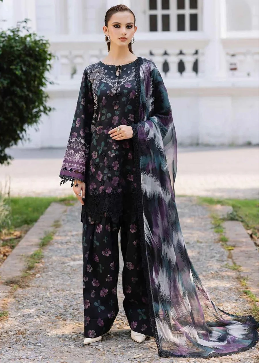 BQ-32 Digital Printed Khaddar Suit 3pc with Khaddar Digital Printed Dupatta & Embroidered Patches