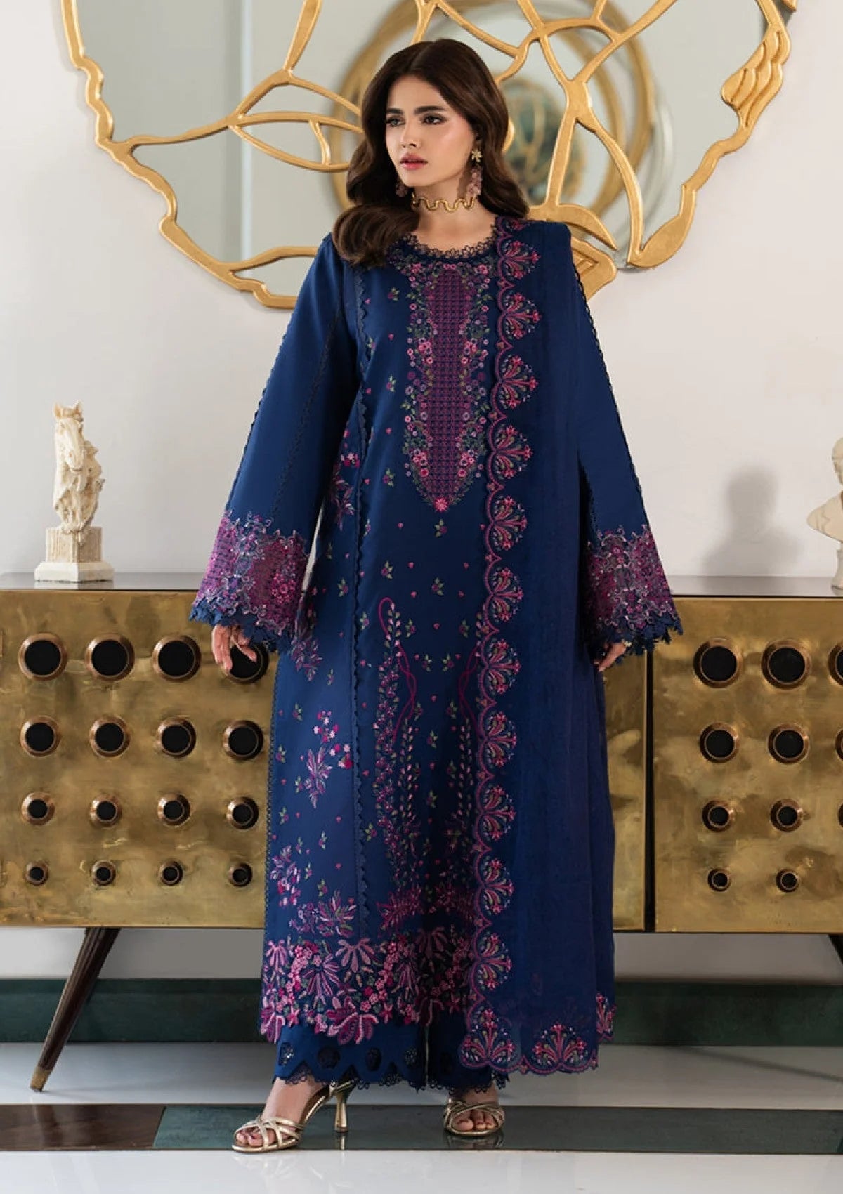 RR-2930 Unstitched Embroidered Dhanak Suit With Embroidered Dhanak Shawl