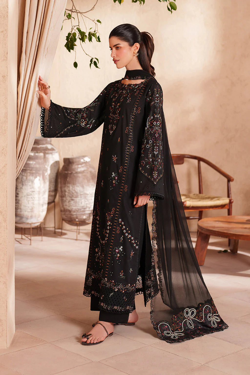 Unstitched Fully Embroidered Lawn Suit With Chiffon (4 Sided Embroidered Lace) Embroidered Dupatta