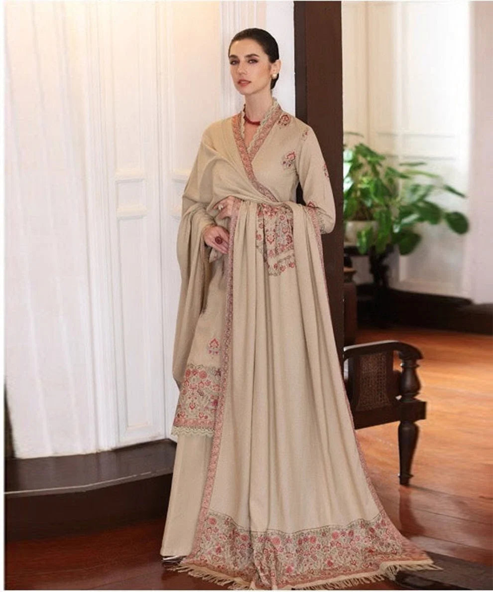 BR-660 Unstitched Embroidered Dhanak Wool Suit With Embroidered Dhanak Shaw