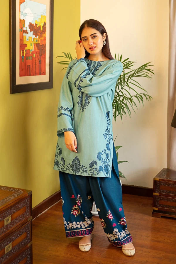 2 Piece - Unstitched Fully Embroidered Dhanak Suit With Embroidered Trouser