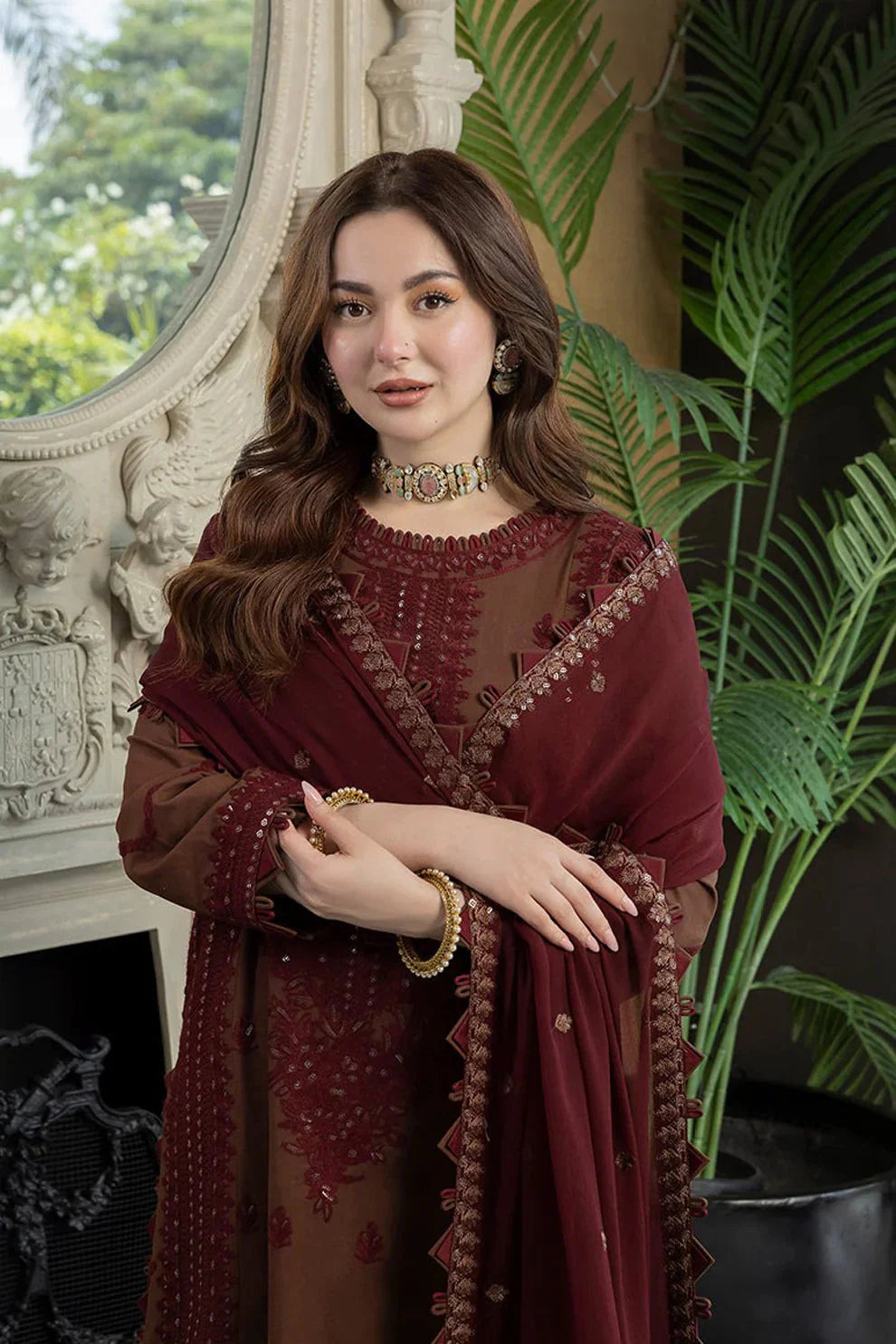 AJ-56 Unstitched Embroidered Lawn Suit With Embroidered Chiffon Dupatta
