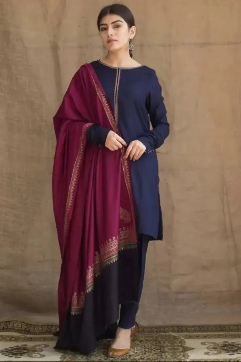 AG-1115 Unstitched Dhanak Marina Suit With Wool Shawl