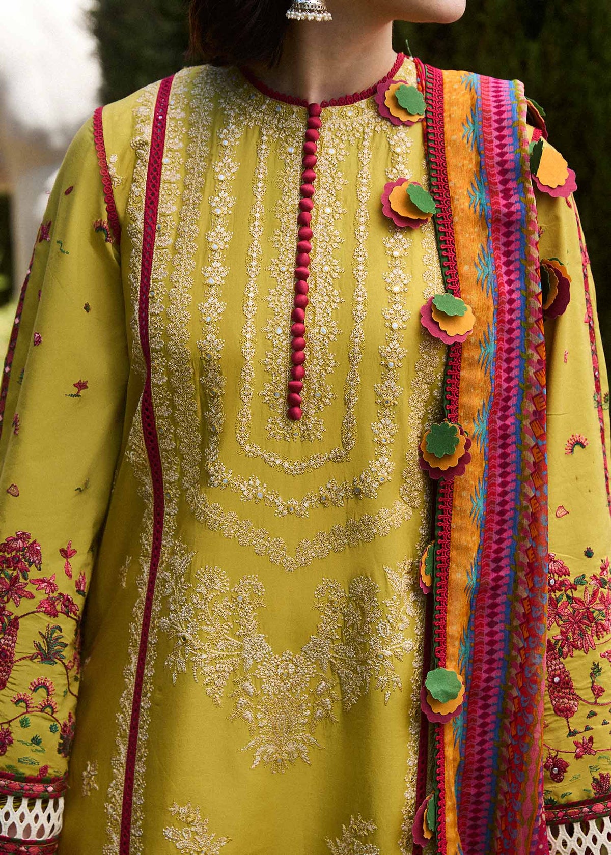 Unstitched Fully Embroidered Dhanak Suit With Printed Shawl
