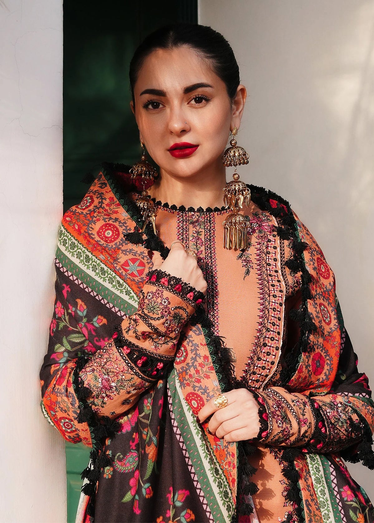 Unstitched Fully Embroidered Dhanak Suit With Printed Shawl