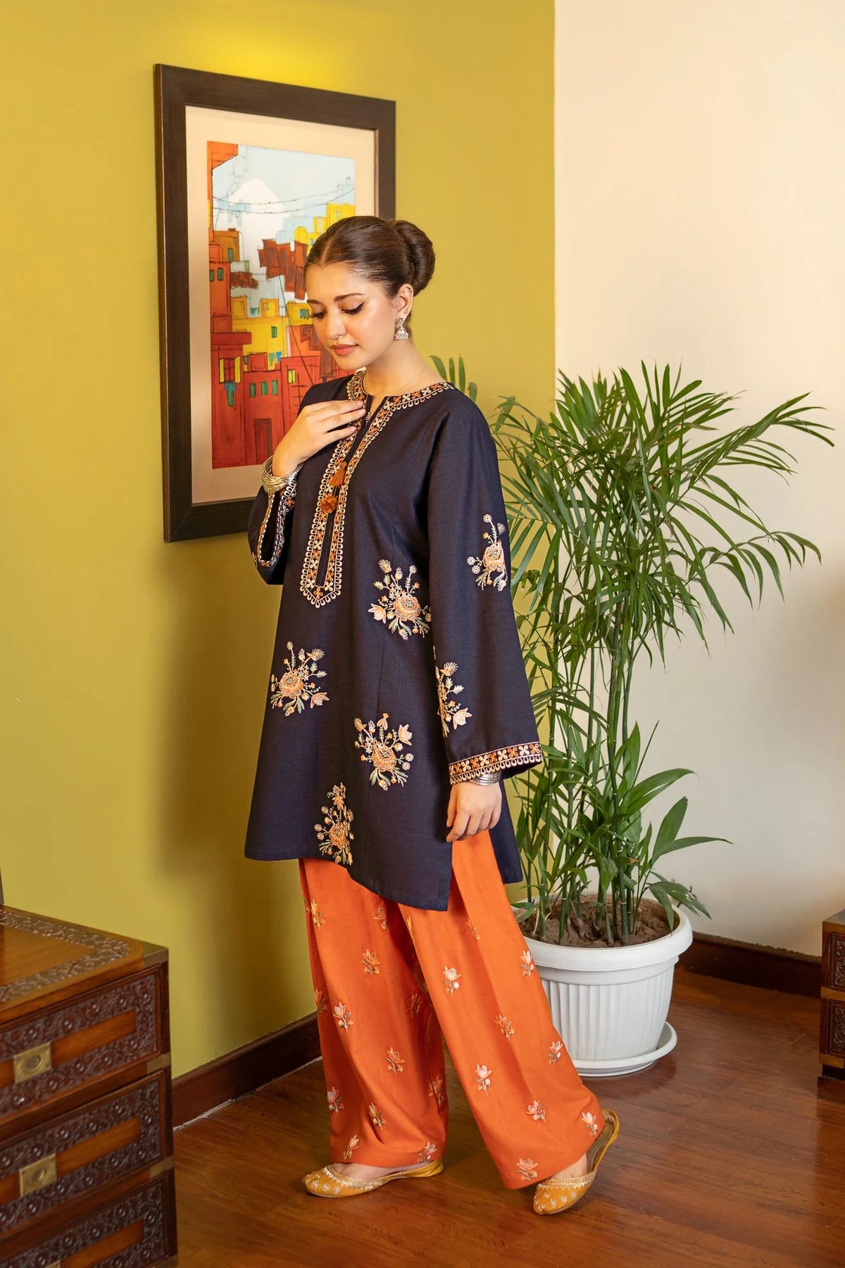 2 Piece - Unstitched Fully Embroidered Dhanak Suit With Embroidered Trouser