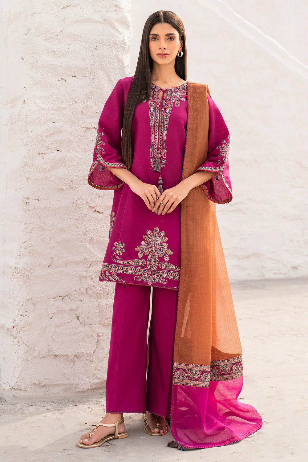 JZ-2830 Unstitched Embroidered Lawn Fabric With Embroidered Chiffon Dupatta