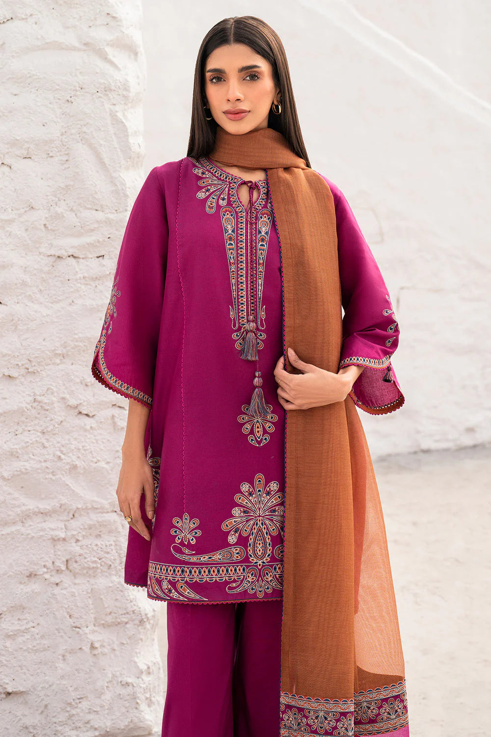 JZ-2830 Unstitched Embroidered Lawn Fabric With Embroidered Chiffon Dupatta