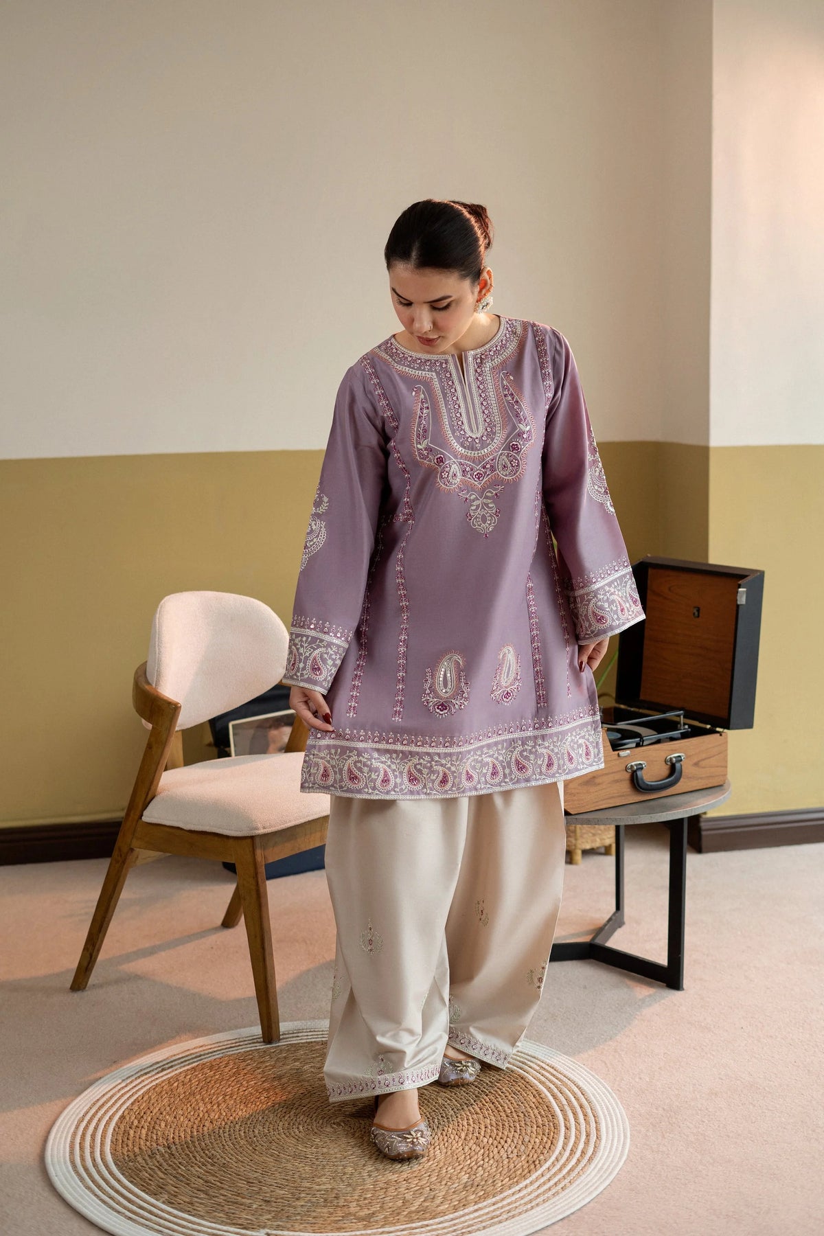 2 Piece - Unstitched Fully Embroidered Dhanak Suit With Embroidered Trouser