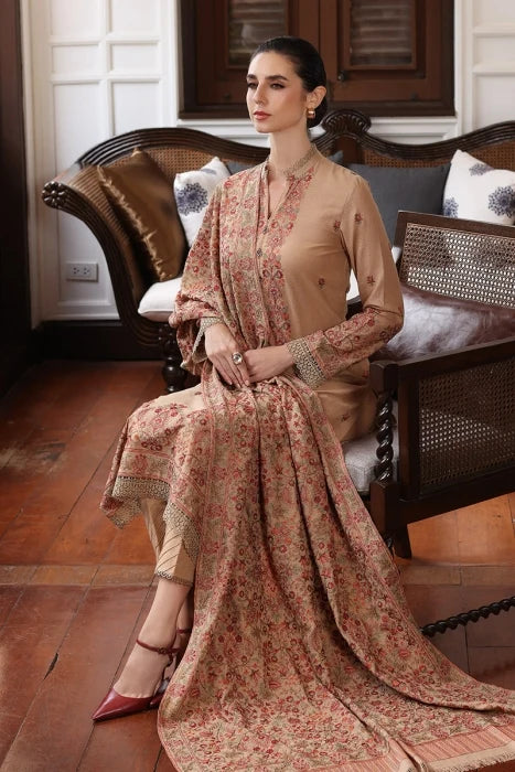 BR-685 Unstitched Heavy Embroidered Dhanak Suit Embroidered Dhanak Shawl