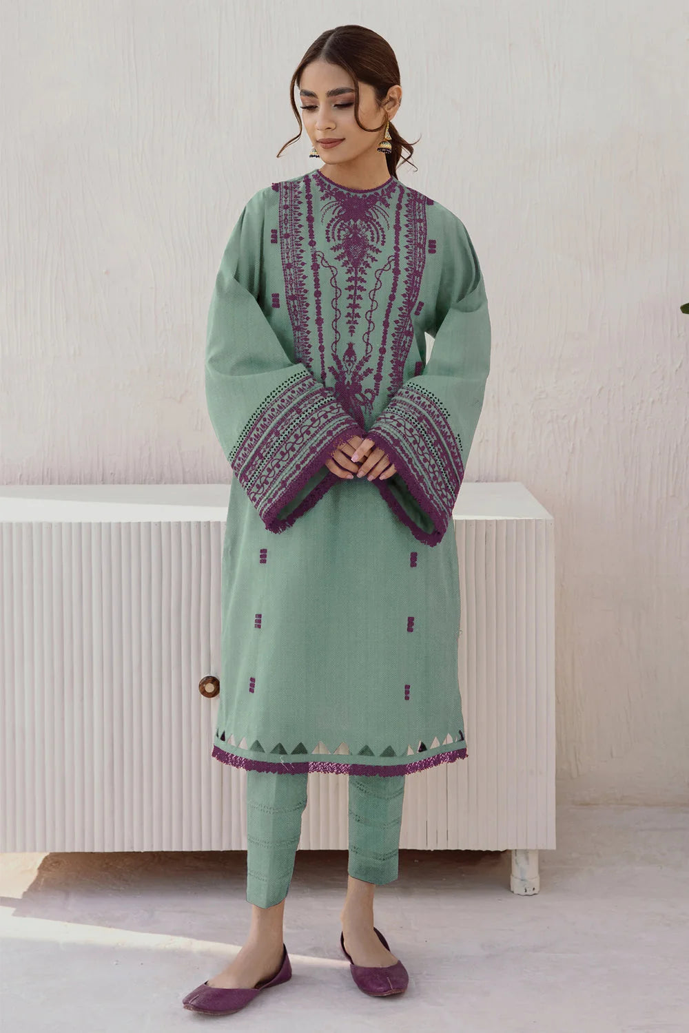 JZ-2905 Unstitched Embroidered Dhanak Suit With Plain Dhanak Shawl