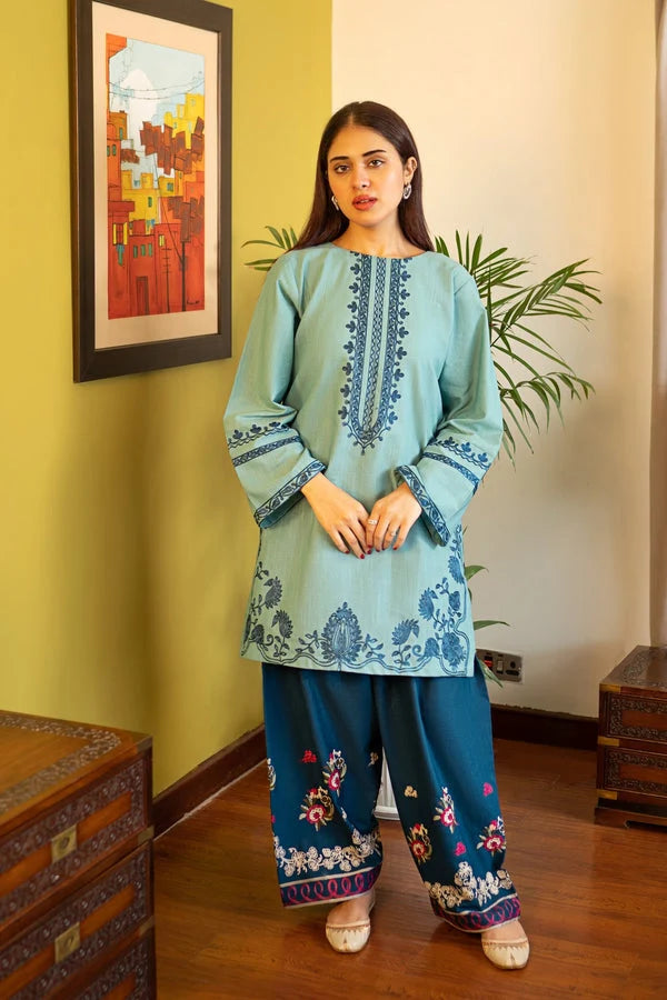 2 Piece - Unstitched Fully Embroidered Dhanak Suit With Embroidered Trouser