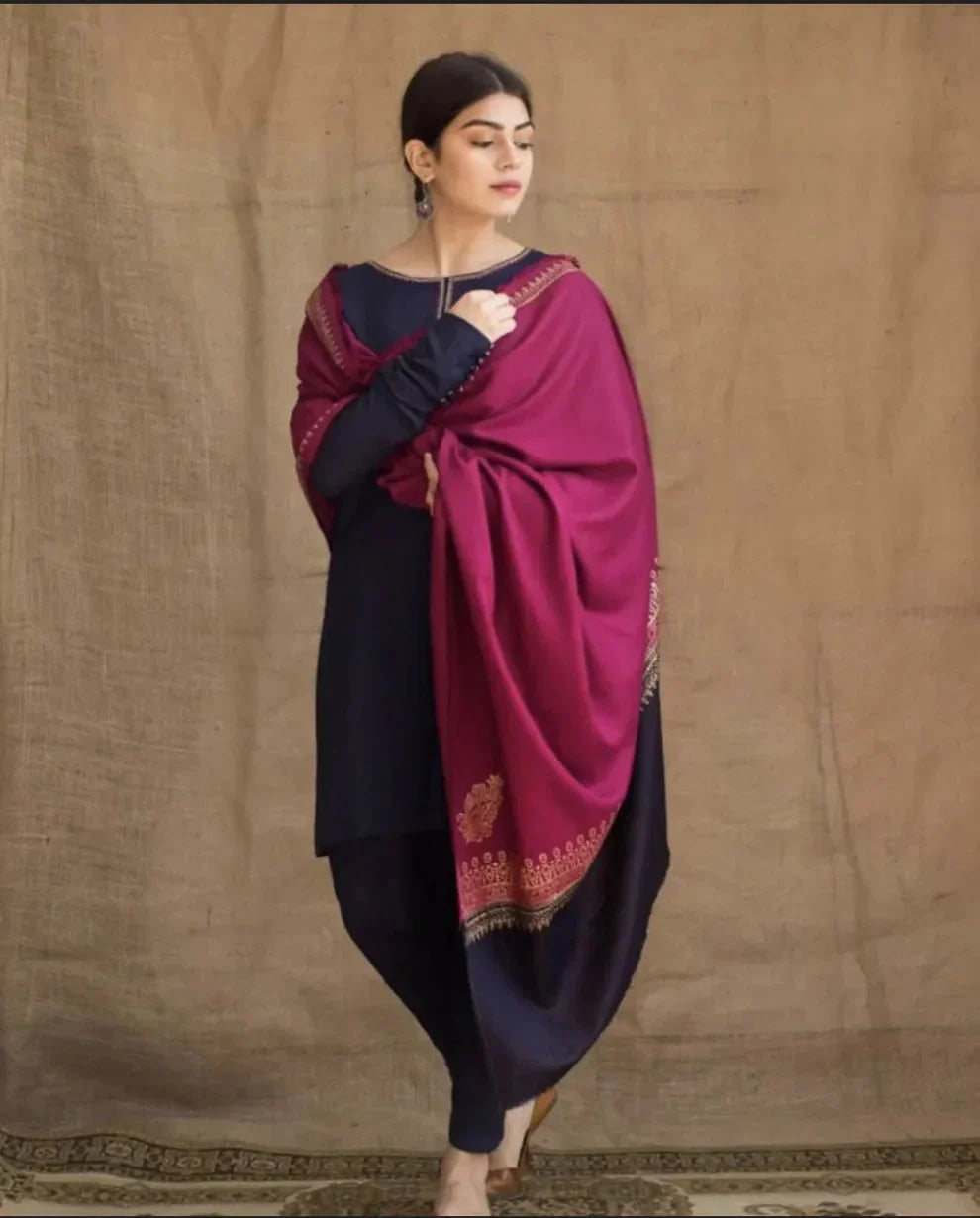 AG-1115 Unstitched Dhanak Marina Suit With Wool Shawl