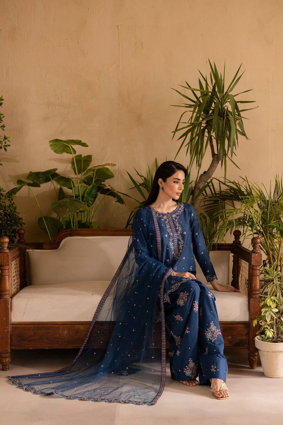 BT-2940 Unstitched Heavy Embroidered Dhanak Suit With Embroidered Chiffon Dupatta)