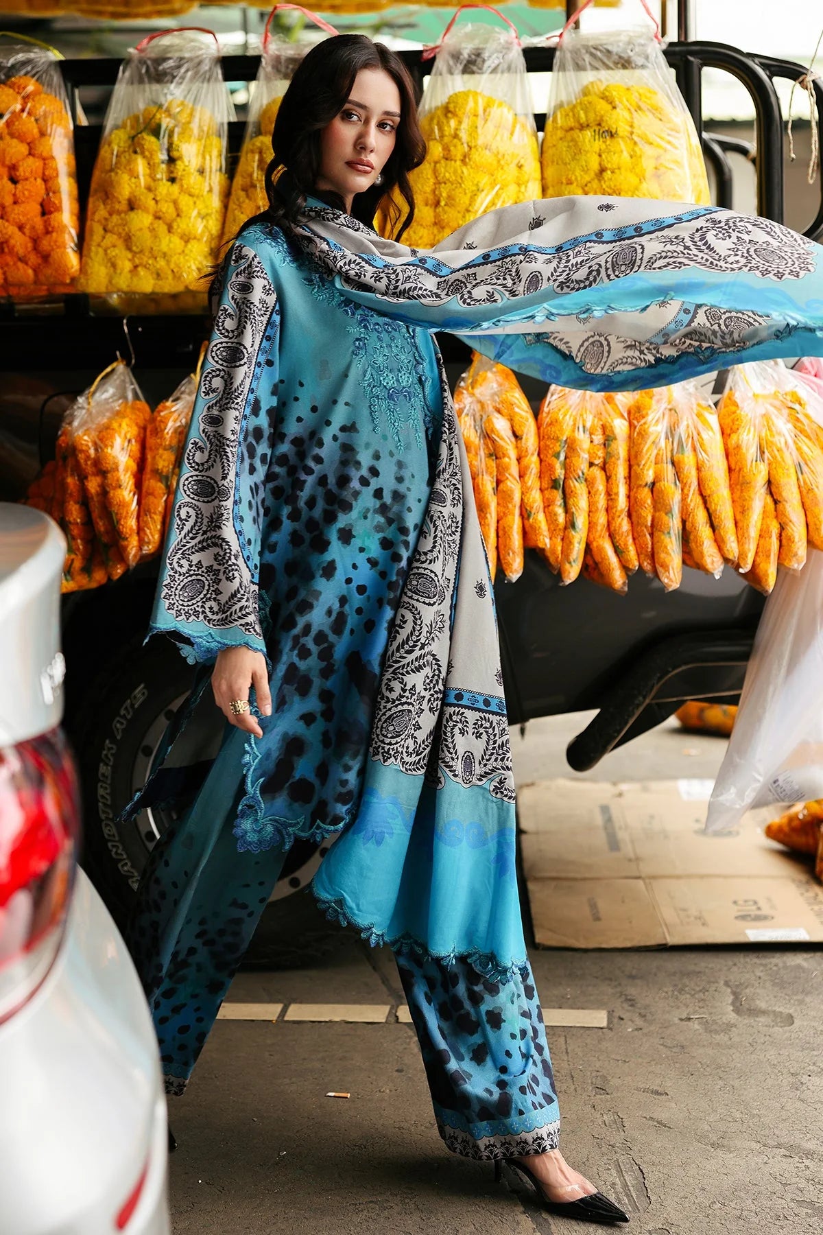 CH-81 Digital Printed Khaddar Suit 3pc with Khaddar Digital Printed Dupatta & Embroidered Patches