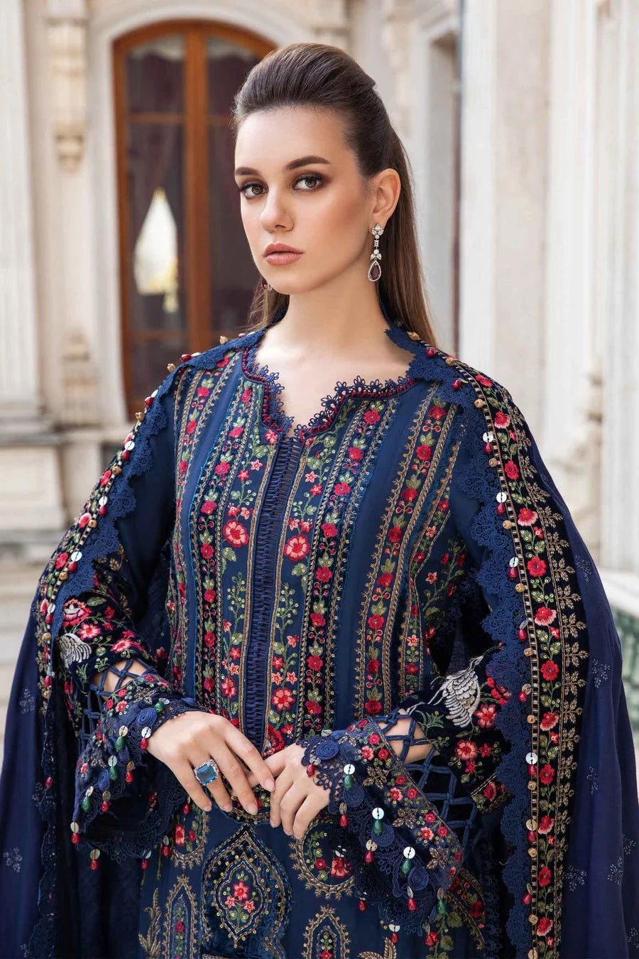 MB-965 Unstitched Embroidered Dhanak Wool Suit With Embroidered Dhanak Shawl