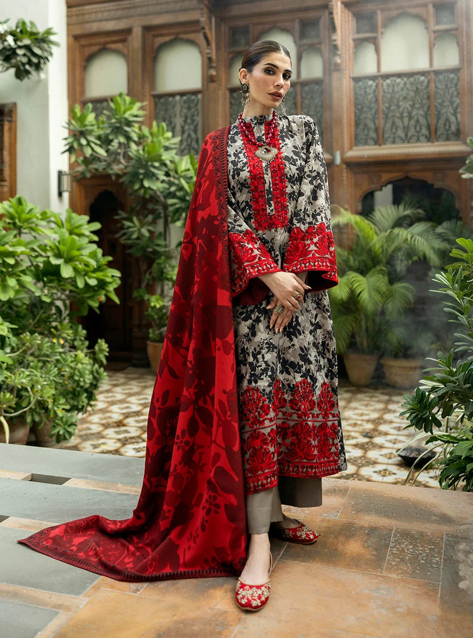 MB-437 Digital Printed Linen Suit 3pc with Linen Digital Printed Dupatta & Embroidered Patches