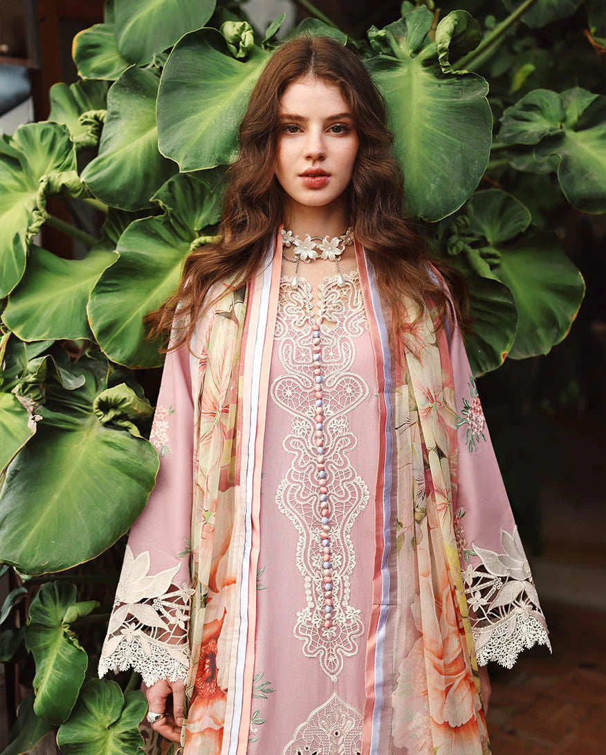 MS-2855 Lawn Unstitched fully Embroidered Shirt With Printed Silk Dupatta