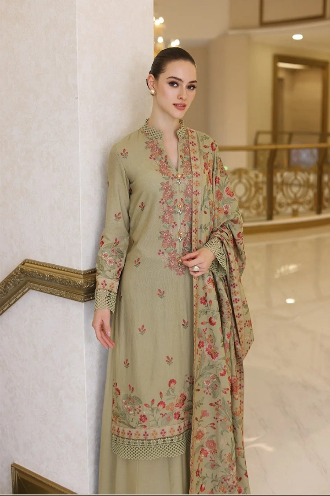 BR-955 Unstitched Embroidered Dhanak Wool Suit With Embroidered Dhanak Shawl
